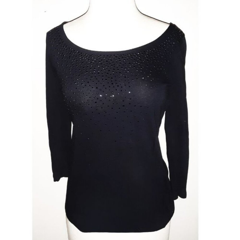 Black knit scoop neck sparkle top